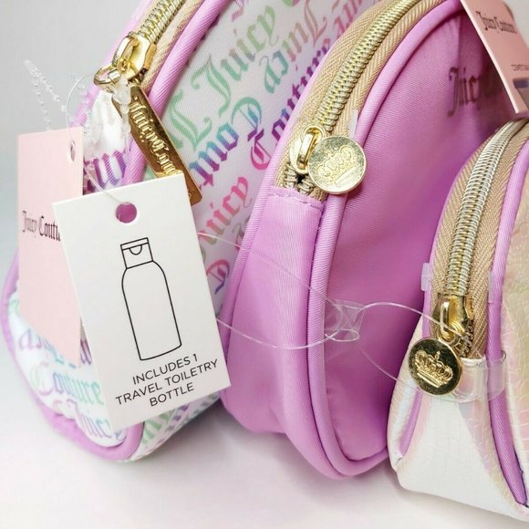 Juicy Couture Logo 3 Cosmetic Bags Iridescent Lilac Purple Pink🆕⌚FAST⚡📦🏃🏻🚚 - Picture 9 of 15